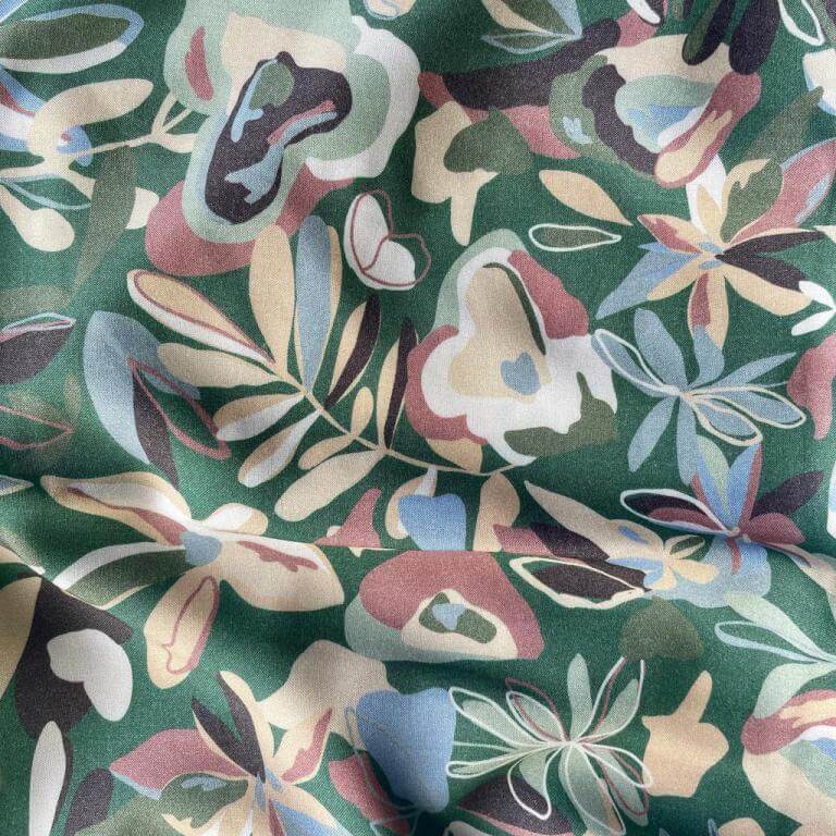 Printed Domotex Viscos Fabric Rayon Material with Lucia pattern in Green
