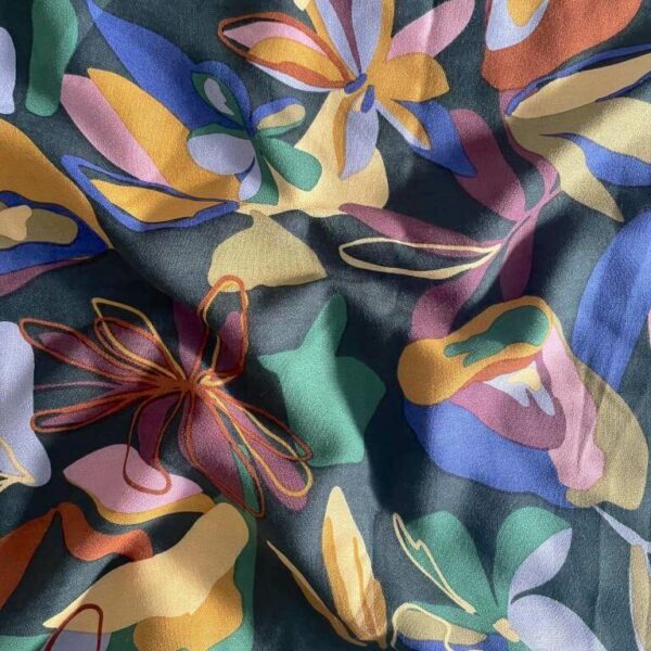 Printed domotex Viscose Rayon Fabric with Chiara pattern in Black Multi