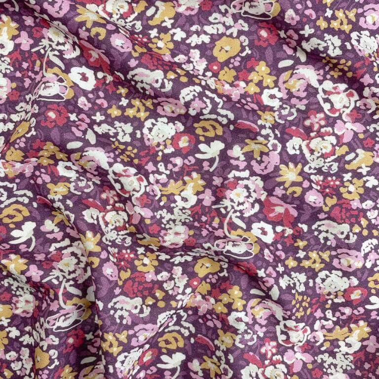 Printed Domotex Viscos Fabric Rayon Material with Naima pattern in Purple Mauve