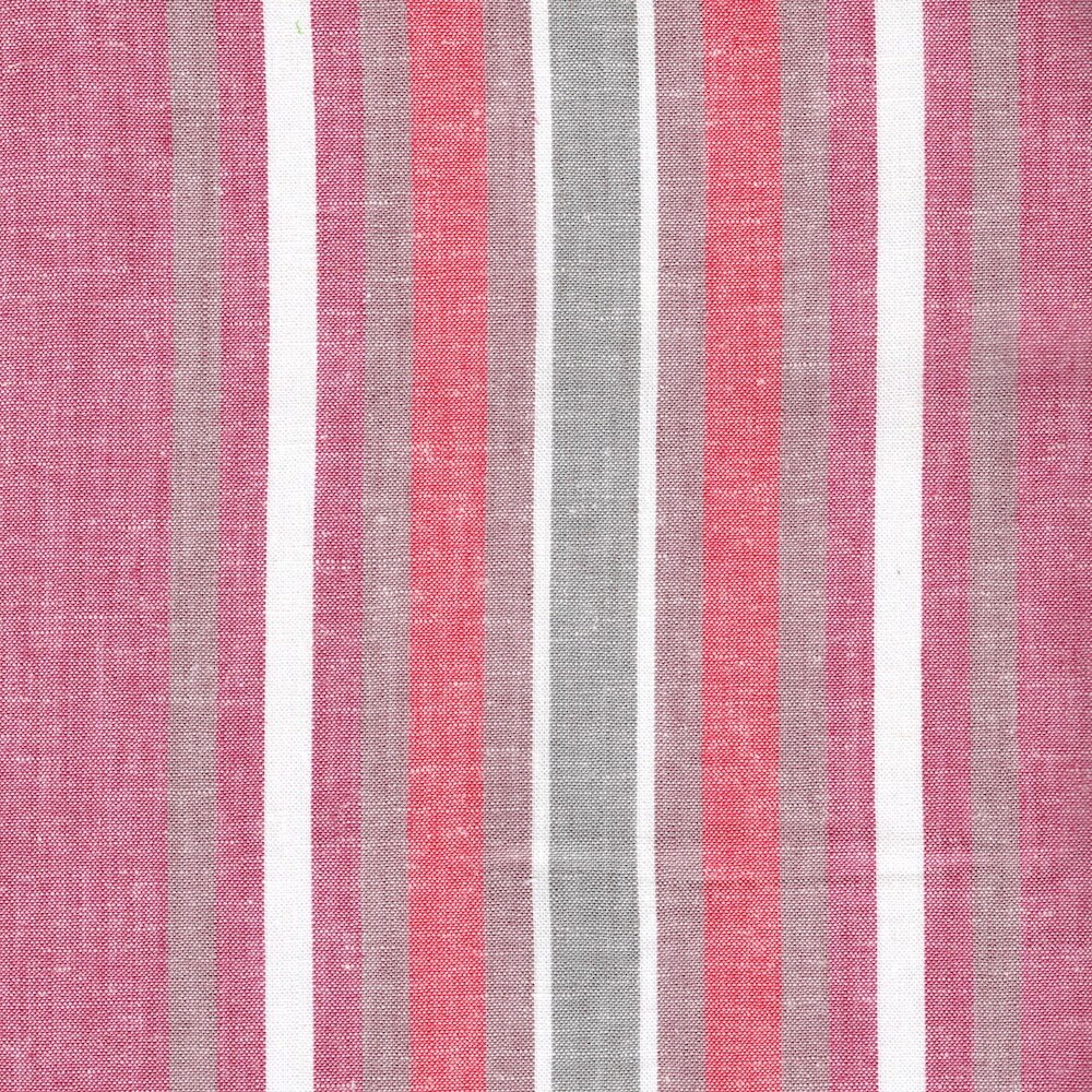 close up linen and cotton fabric in pink stripe