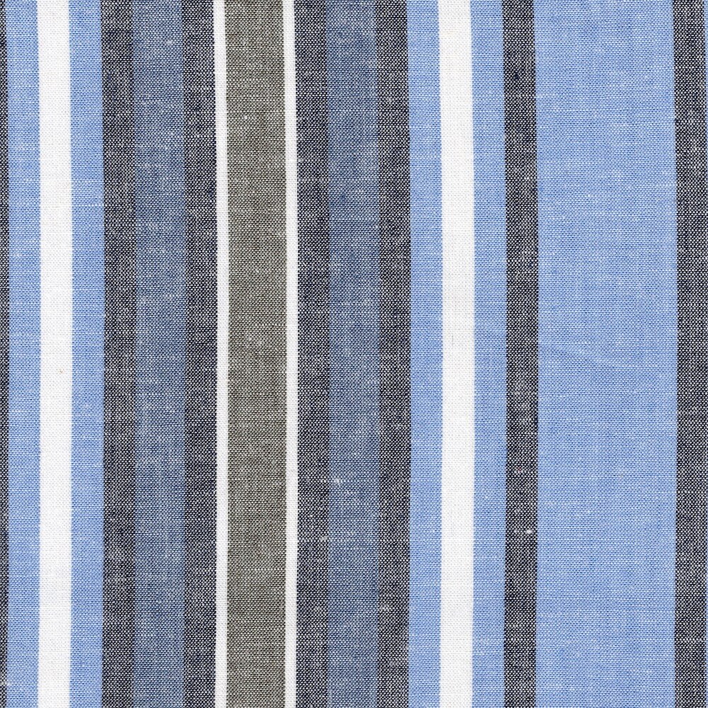 linen and cotton fabric close up of blue stripe fabric