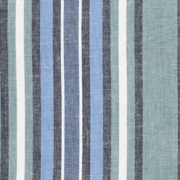 close up linen and viscose yarn dyed candy stripe in blue and green