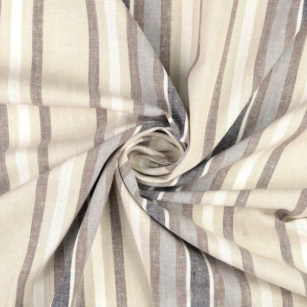 close up fabric swirl of linen and cotton beige stripe fabric