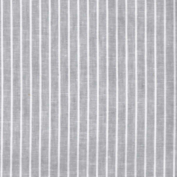 close up of linen and cotton stripe fabric in grey