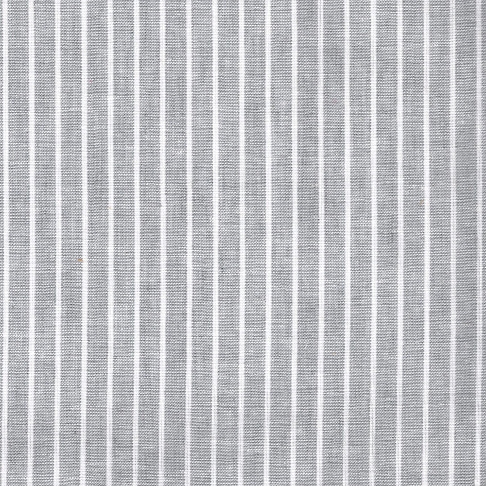 close up of linen and cotton stripe fabric in grey
