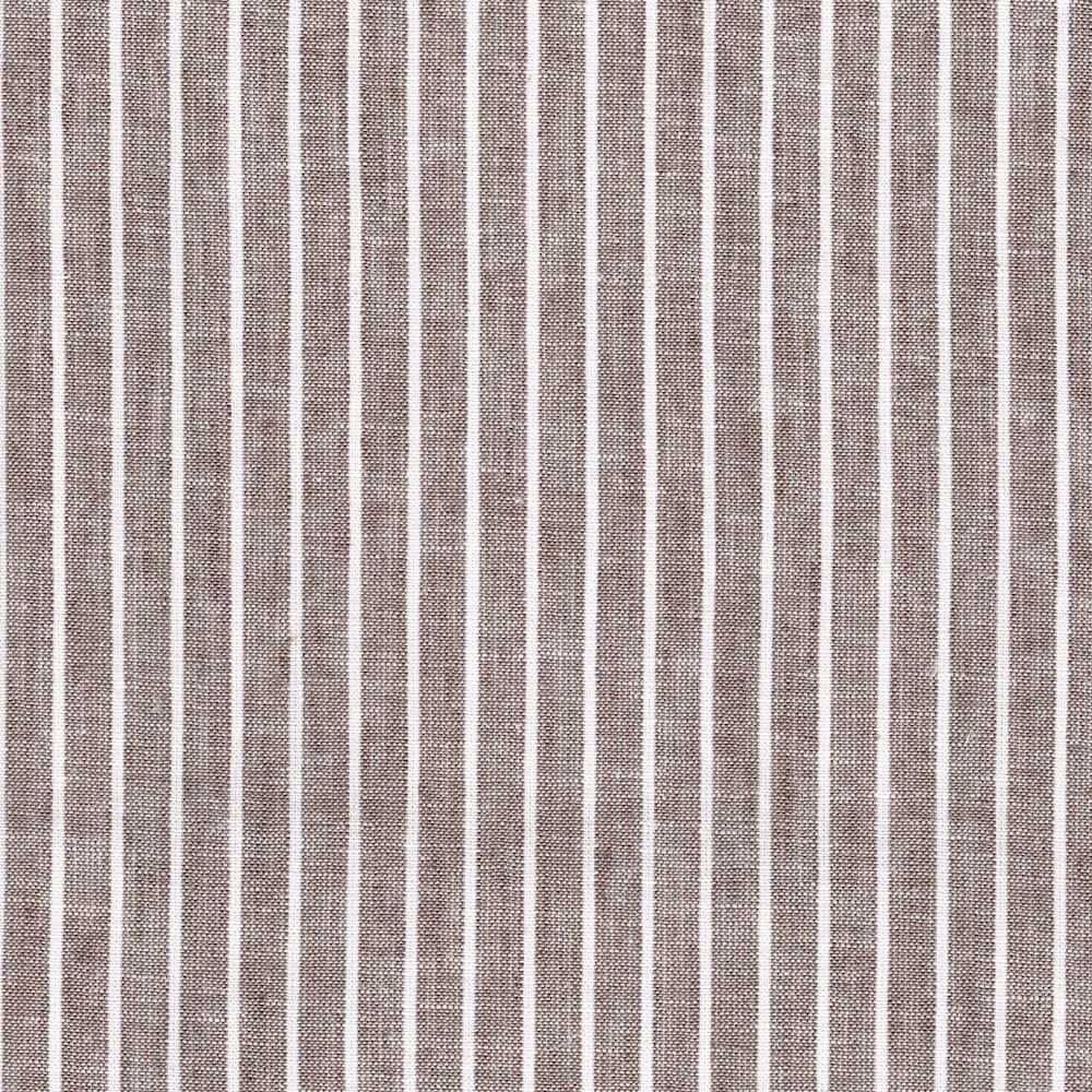 close up of linen and cotton stripe fabric in brown