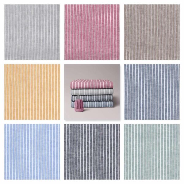 collage of 8 beautiful coloured stiped linen fabric