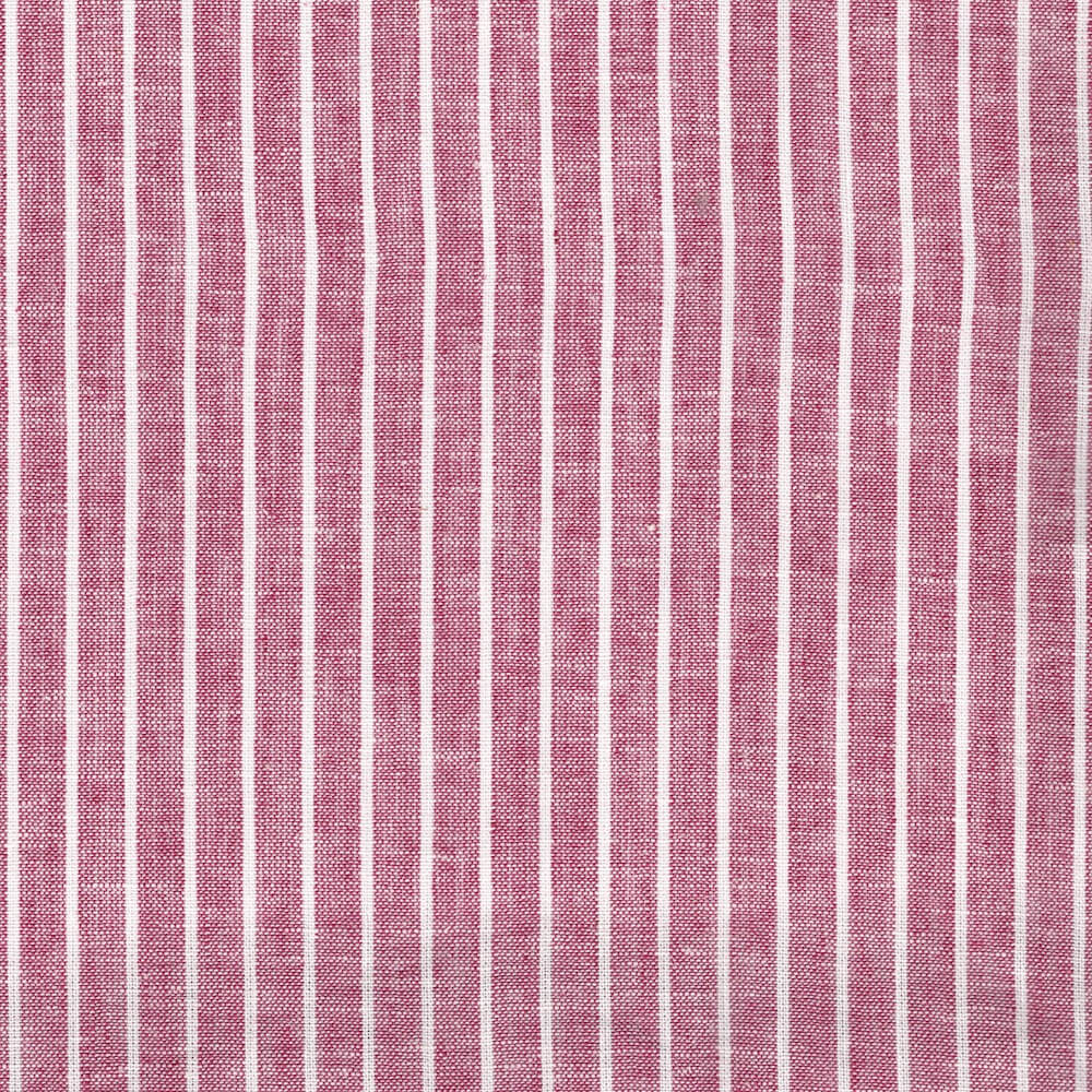 close up of linen and cotton stripe fabric in pink