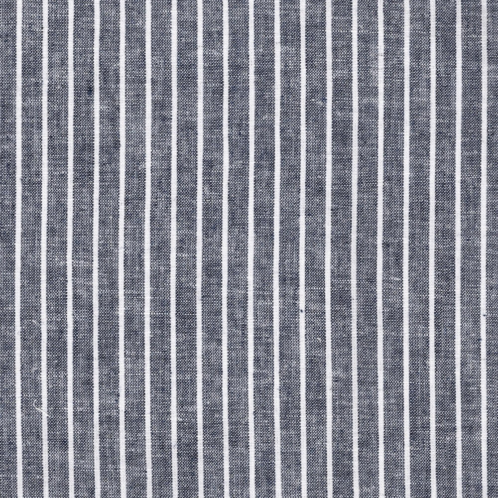 close up of linen and cotton stripe fabric in navy
