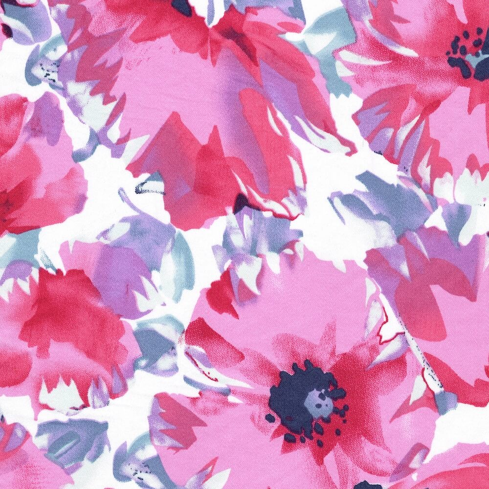 close up of large pink flowers on white cotton sateen