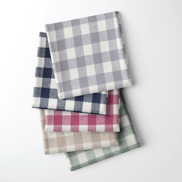fabric squares showing all colours in our gingham linen and cotton fabric