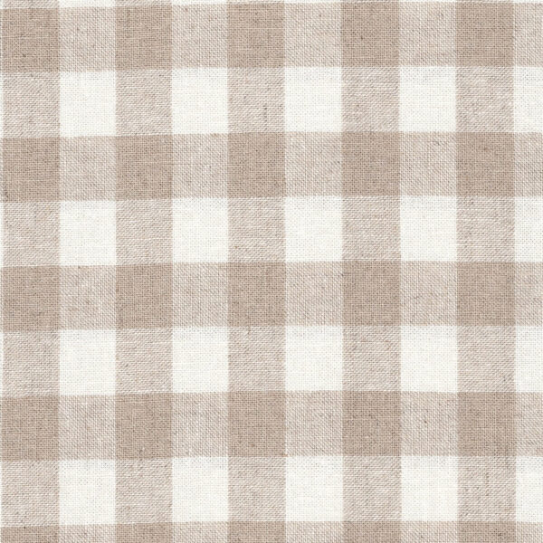 close up gingham cotton and linen fabric in natural