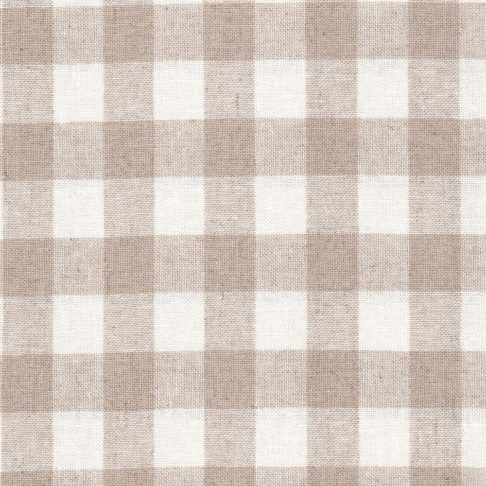 close up gingham cotton and linen fabric in natural