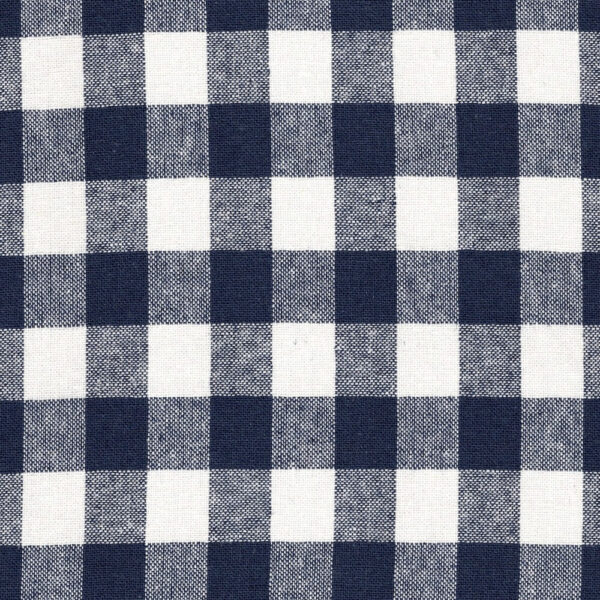 close up gingham cotton and linen fabric in navy