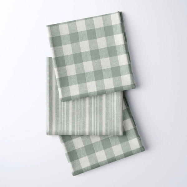 fabric squares showing cotton and linen gingham and stripe fabric