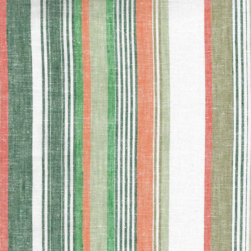 close up of colourful linen and cotton green stripe fabric
