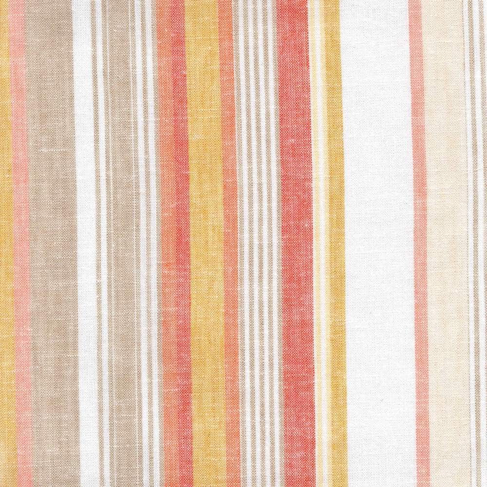 close up of colourful linen and cotton orange yellow stripe fabric