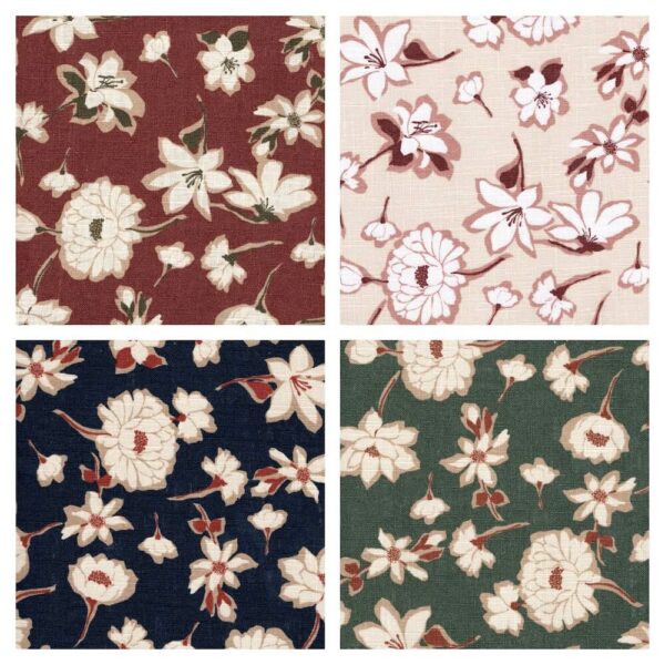 collage showing all colours in linen floral fabric