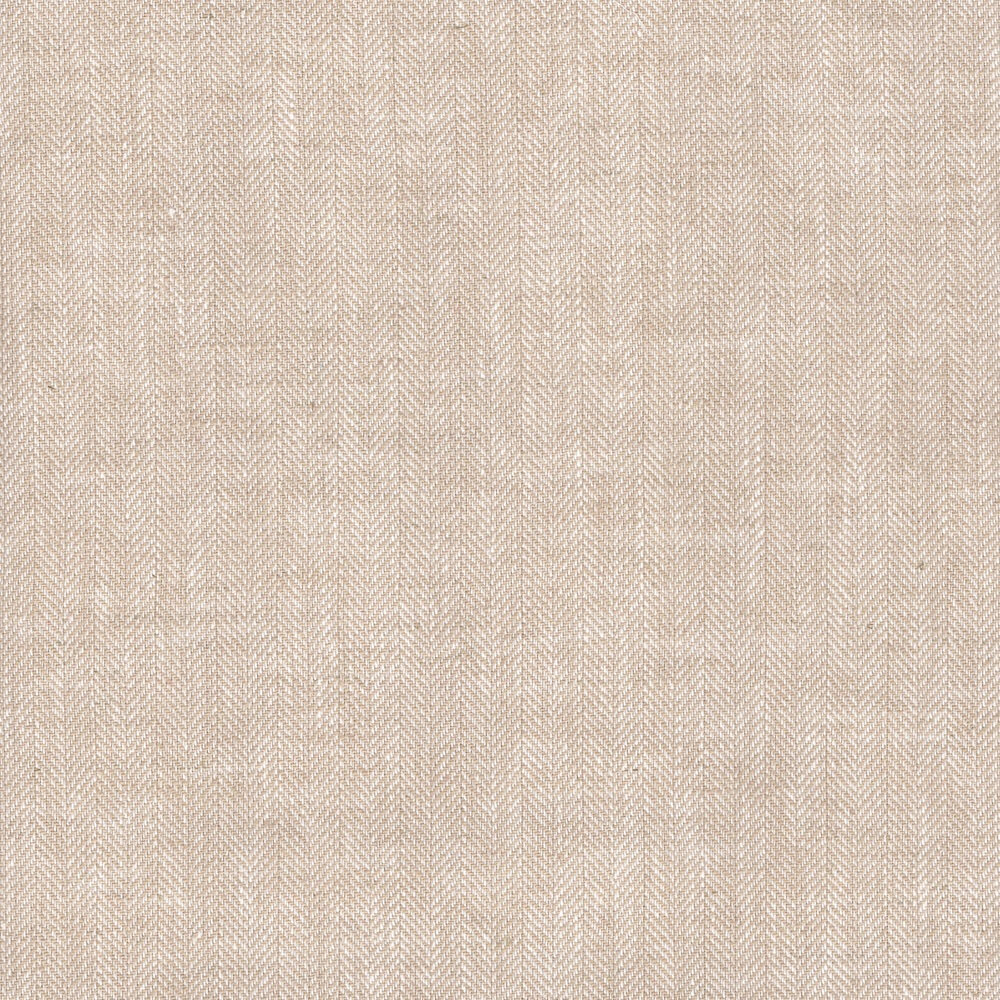 close up of linen and cotton fine herrinbone weave stripe in beige