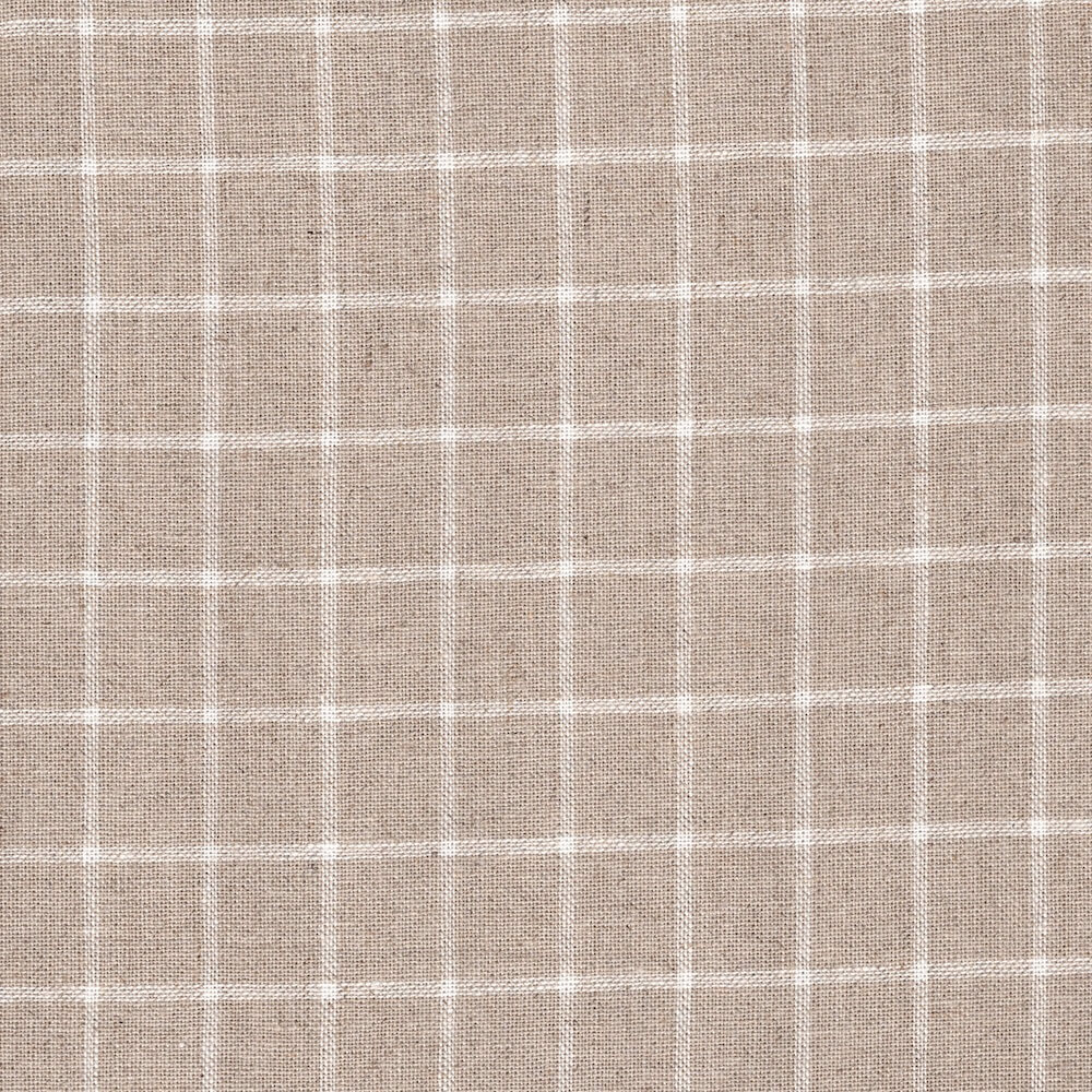 close up check cotton and linen fabric in natural