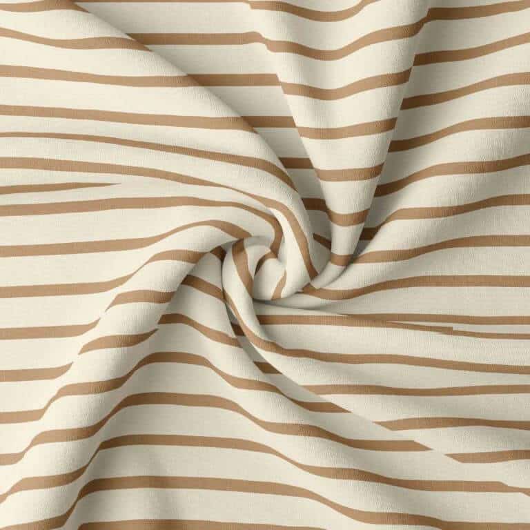 Breton Stripe Jersey Dress Fabric in Ecru/Camel