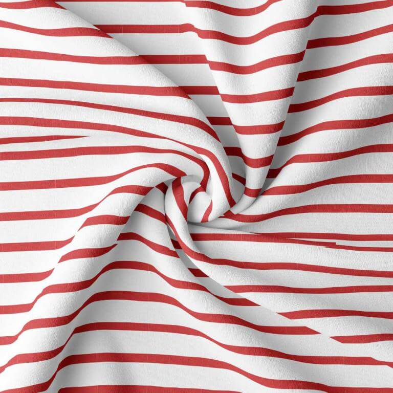 Breton Stripe Jersey Dress Fabric in Red/White