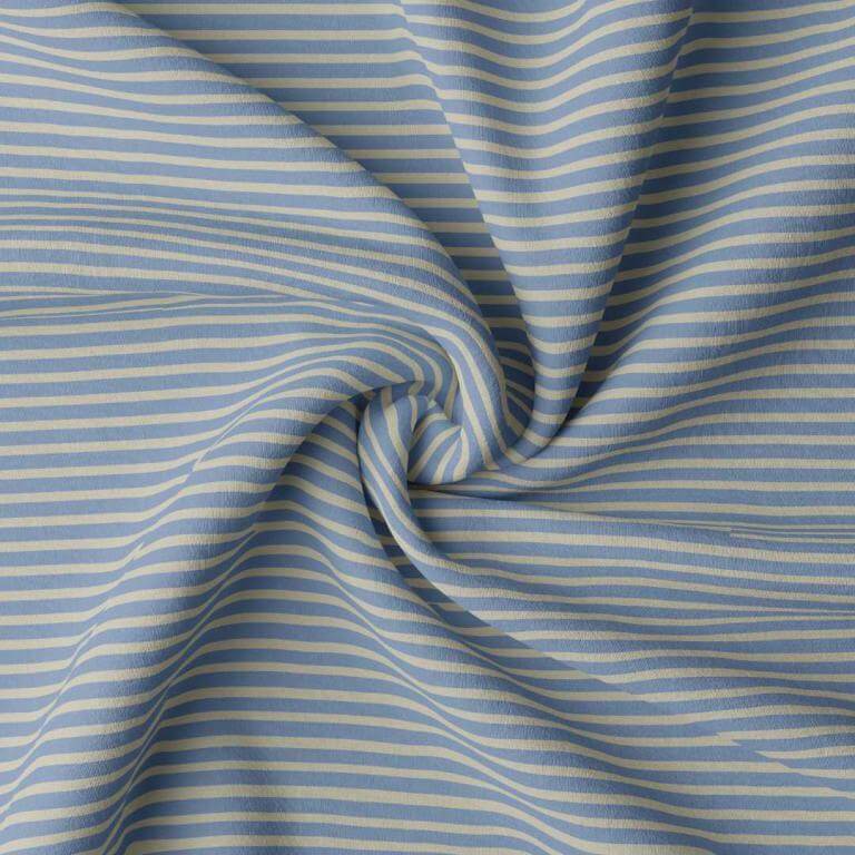 Marin Stripe Jersey Dress Fabric in Blue/Beige