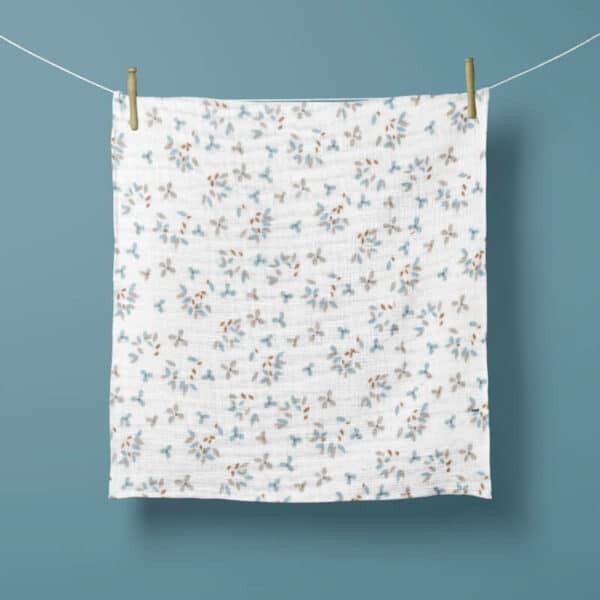 small floral delicate blue on white double gauze