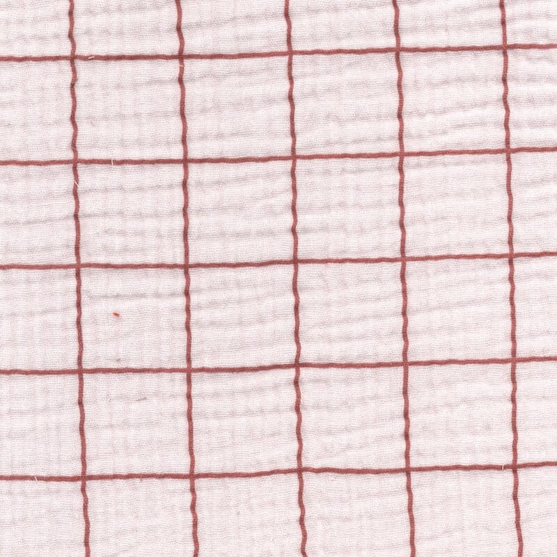 Double Gauze Fabric in Jacques Grid Check in Ice Pink / red