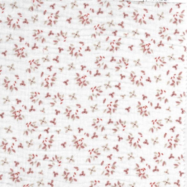 small floral delicate pink on white double gauze