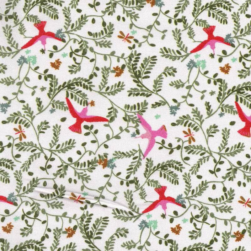 Printed Domotex Viscos Fabric Rayon Material in Ibis Ivory Green