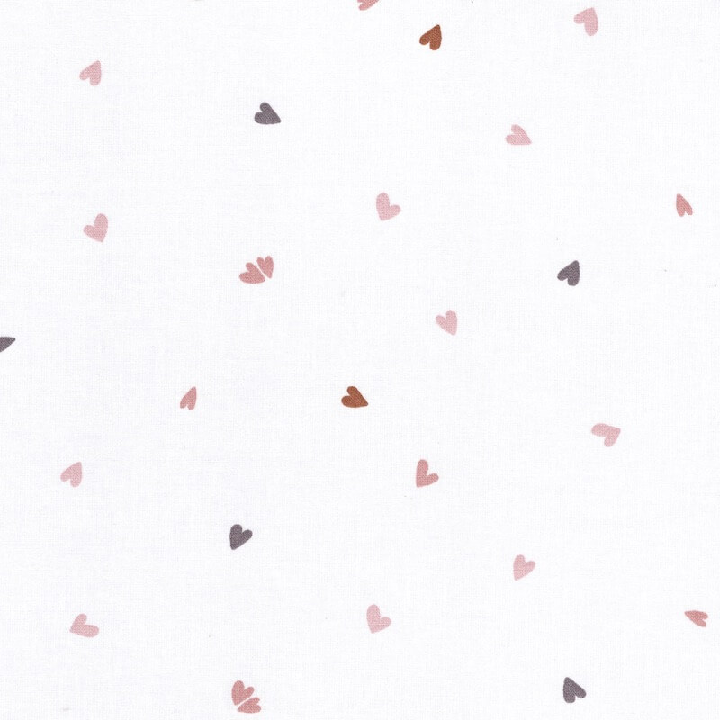 Angele Cotton Fabric Coreo Hearts in White - Dusty Pink in WOVEN