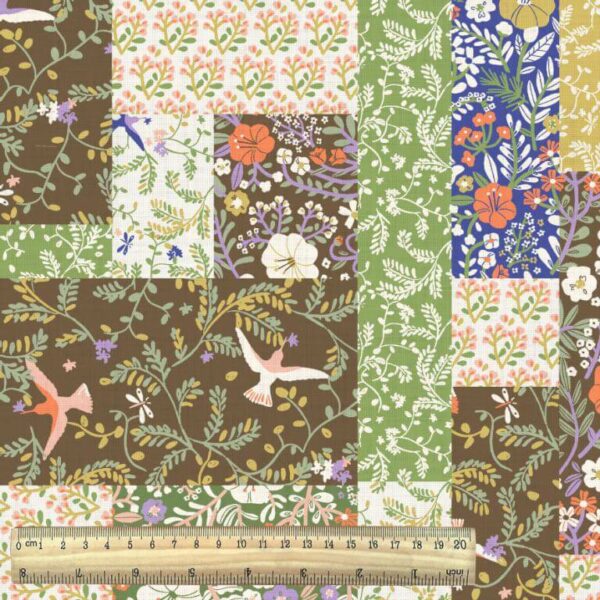 Patwork print based on fabric designs in the Blosy collection with ruler