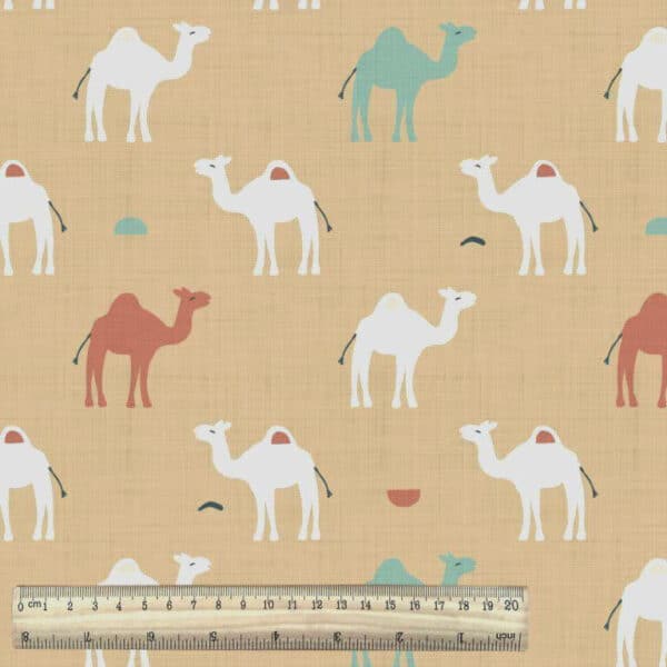 Desert camels print from the Poterie collection - Domotex cotton fabrics with ruler