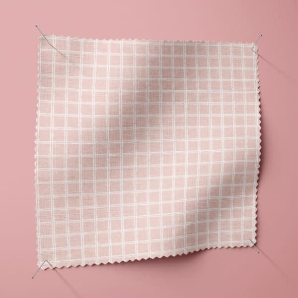 Sample swatch of pink grid print cotton fabric from the Felina collection