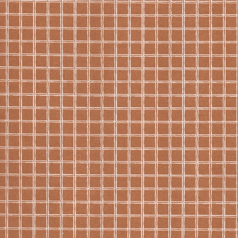 Small allover grid check print in camel caramel