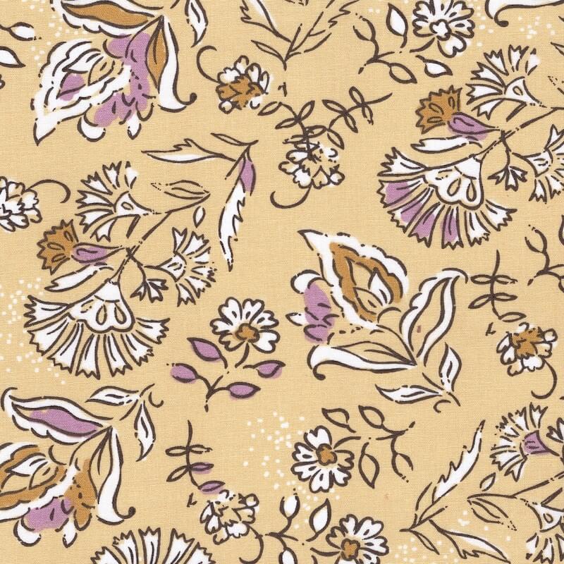 Semara Main Cornflower Printed Cotton Fabric in Pastel Yellow
