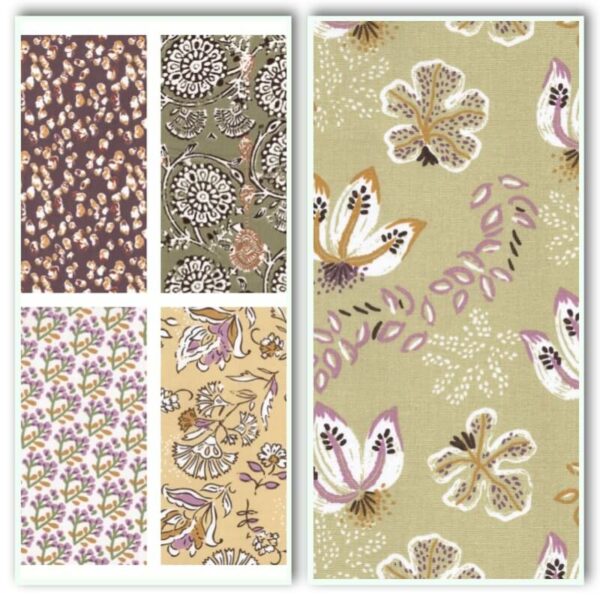 collage of all designs in the Domotex Semara cotton fabric collection. Image 2