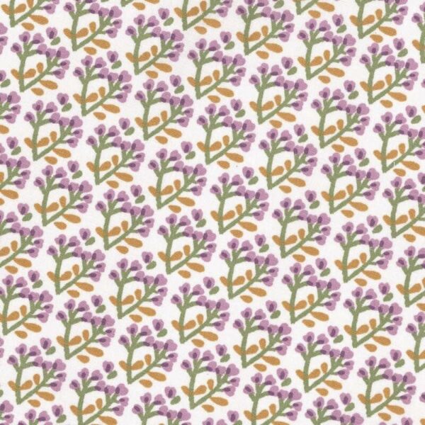 Semara Tinus Lavender Sprigs Printed Cotton Fabric in White - Lilac