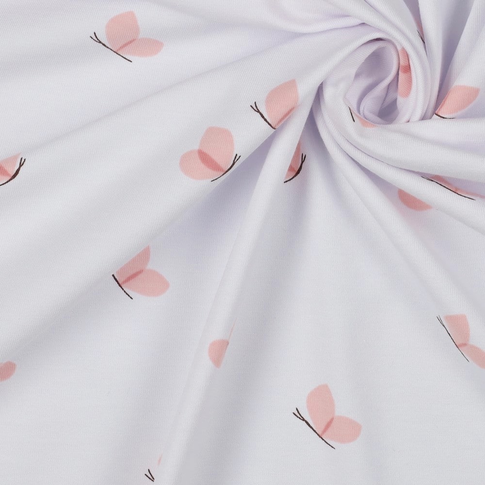Butterfly Cotton Jersey - Pale Pink on White Image 1