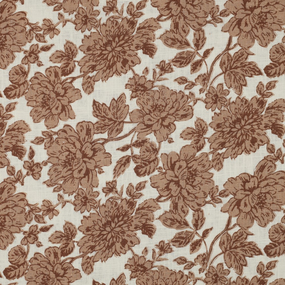 Harry Washed Floral 100% Dressmaking Linen Fabric in Cream / Mink