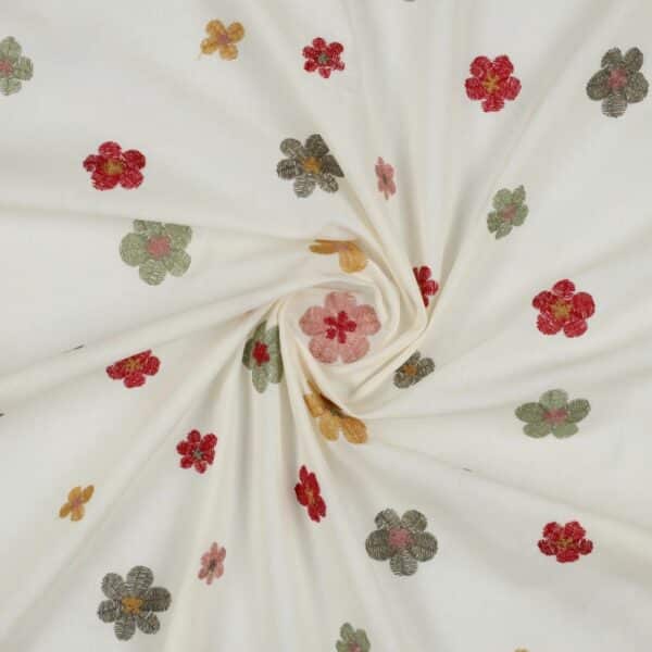 Vintage Floral Embroidered Cotton Voile - Cream Image 2