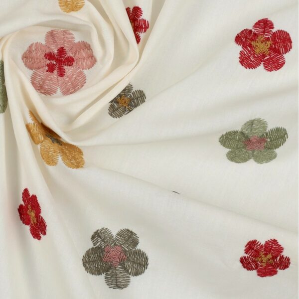 Vintage Floral Embroidered Cotton Voile - Cream Image 1