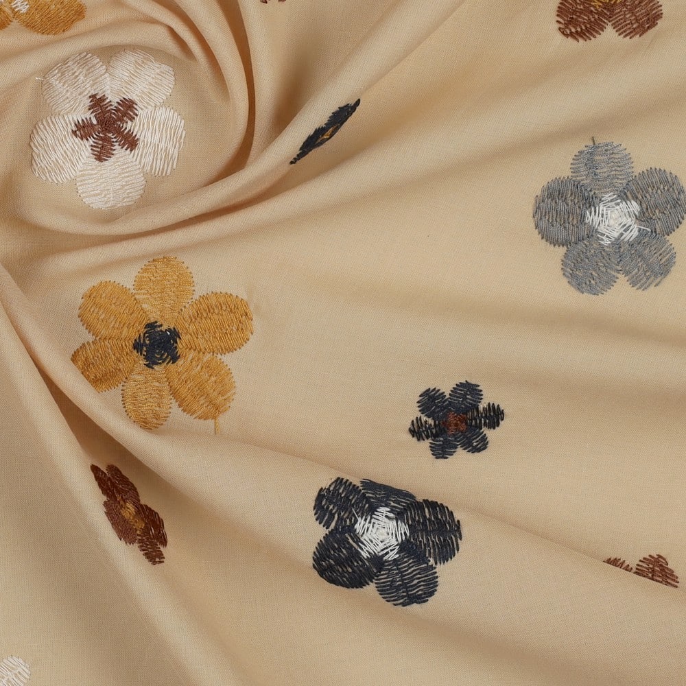 Vintage Floral Embroidered Cotton Voile - Sand Image 1
