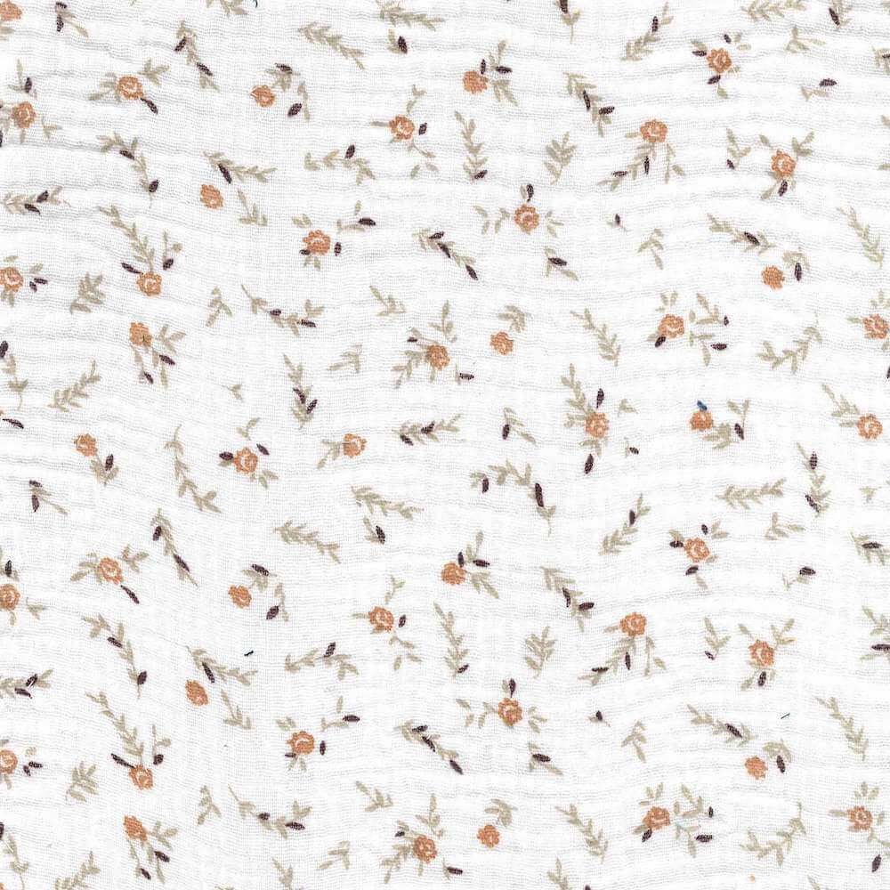 Cotton Double Gauze Floral Fabric in Janet White / Camel