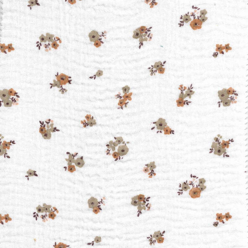 Cotton Double Gauze Floral Fabric in Hope White | Camel