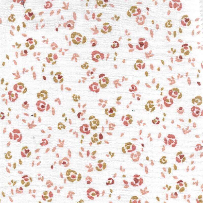 Cotton Double Gauze Floral Fabric in Saseka Pink