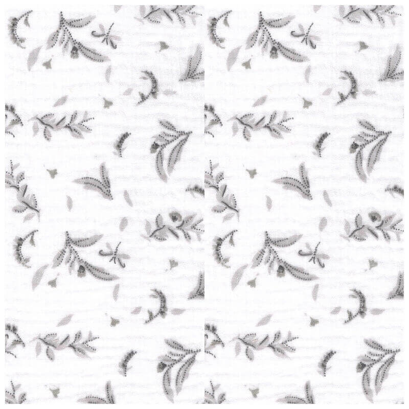Cotton Double Gauze Floral Fabric Sprig in Tiza White / Grey