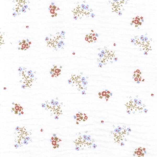 Cotton Double Gauze Floral Fabric in Zoli White / Blue