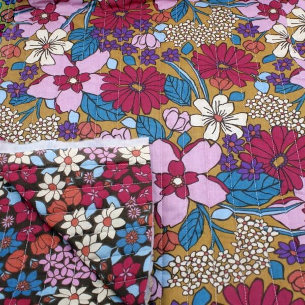 pre-quilted double gauze cotton fabric sunflower vibrant pink print
